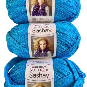 New Red Heart Boutique Sashay Yarn, Lot of 3, Turquoise